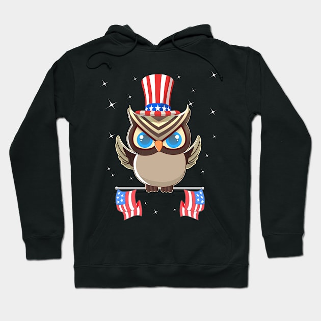 Patriot Owl American Independence Day Hoodie by TheBeardComic